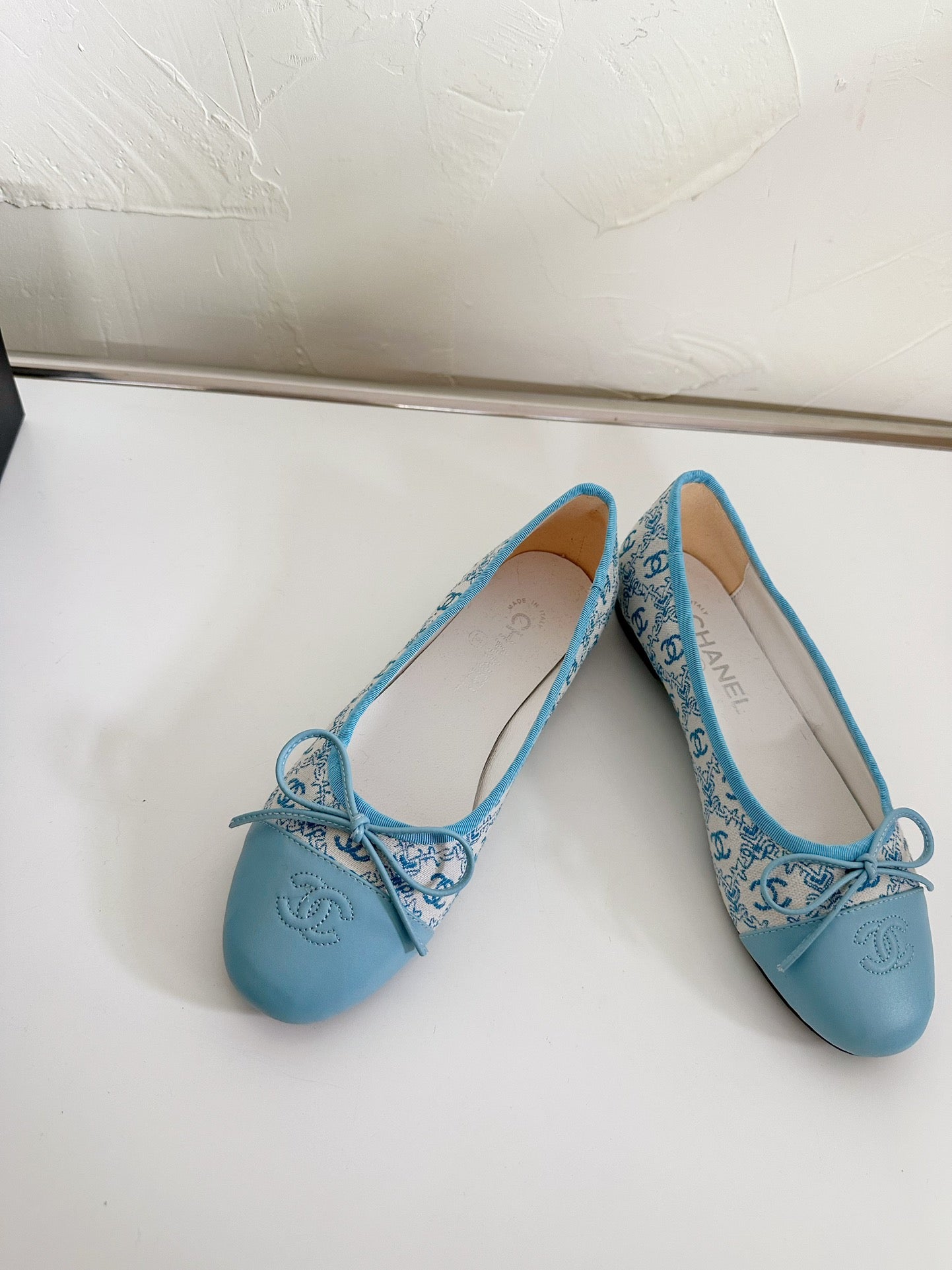CHANEL Ballet Flats Cloud Blue Cloth Calfskin
