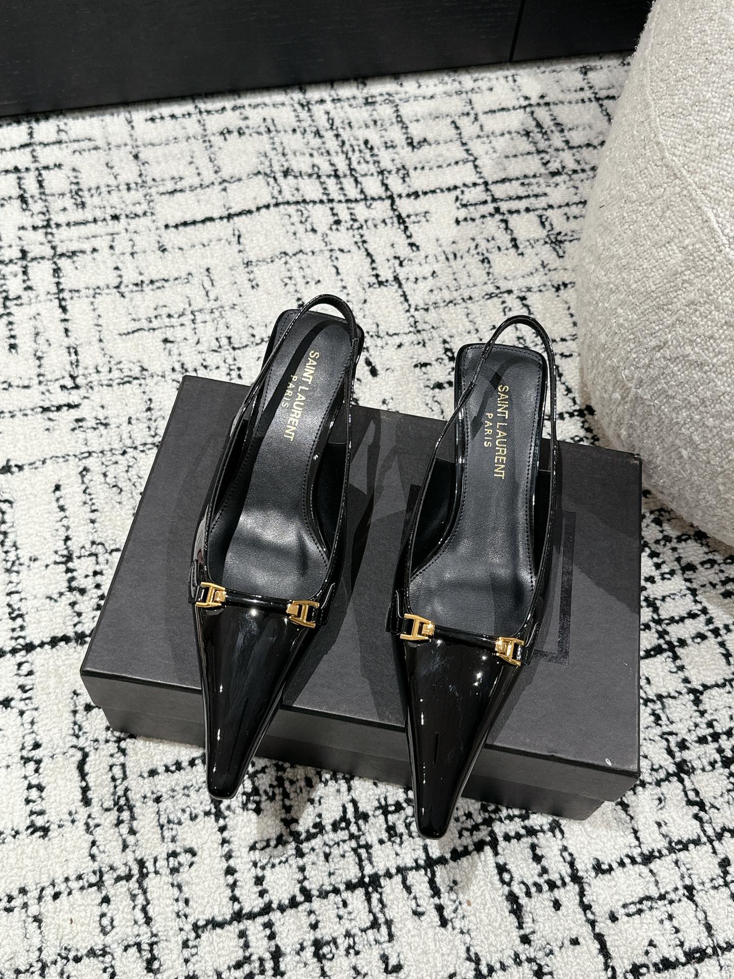 Saint Laurent SL CARINE SLINGBACKS PUMP 45 BLACK CALFSKIN
