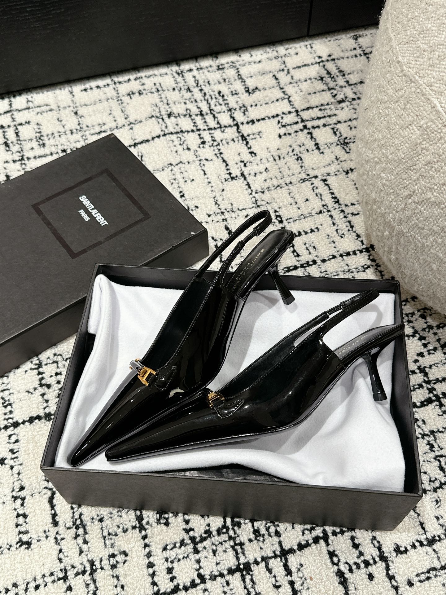 Saint Laurent SL CARINE SLINGBACKS PUMP 45 BLACK CALFSKIN