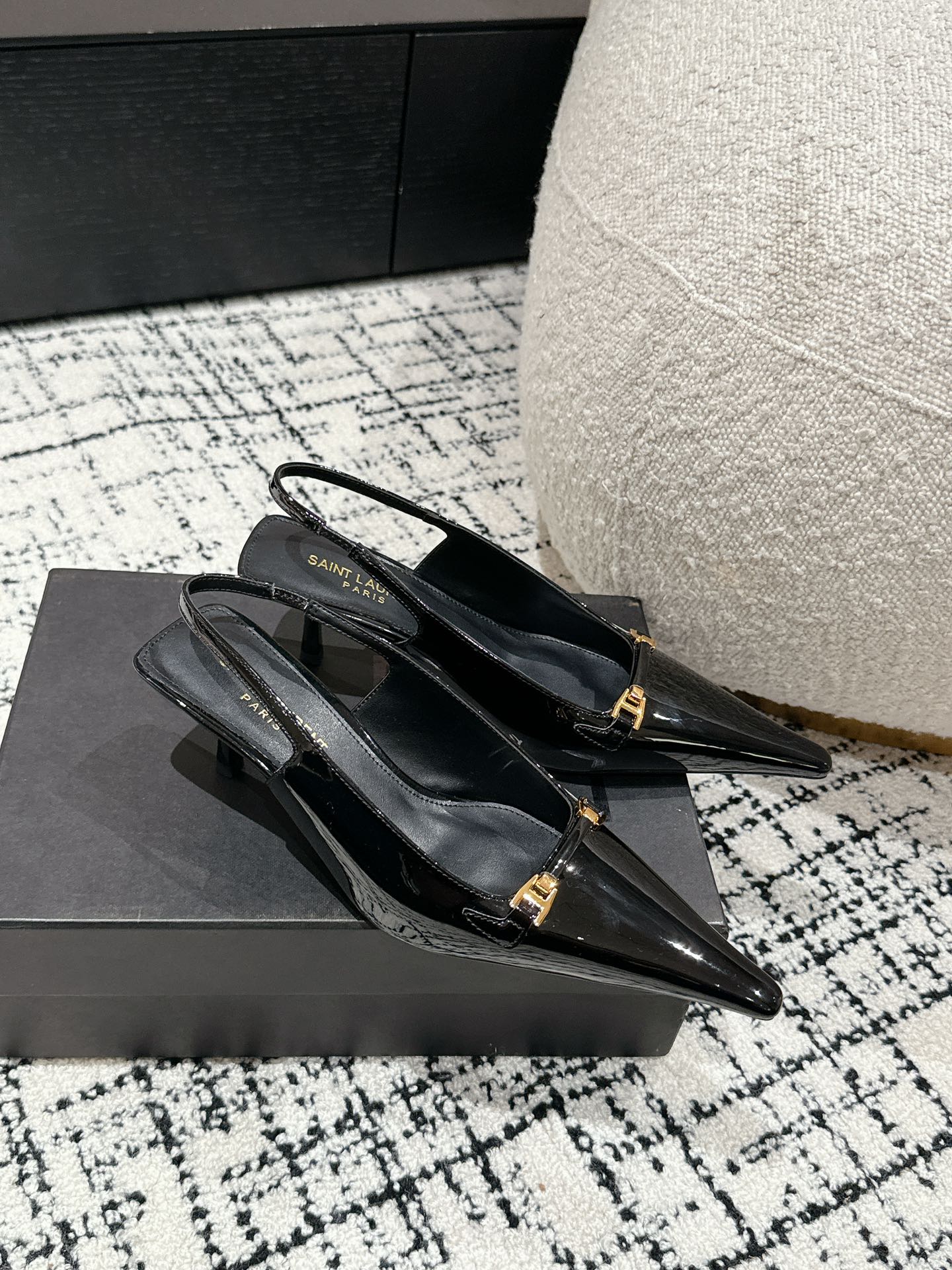 Saint Laurent SL CARINE SLINGBACKS PUMP 45 BLACK CALFSKIN