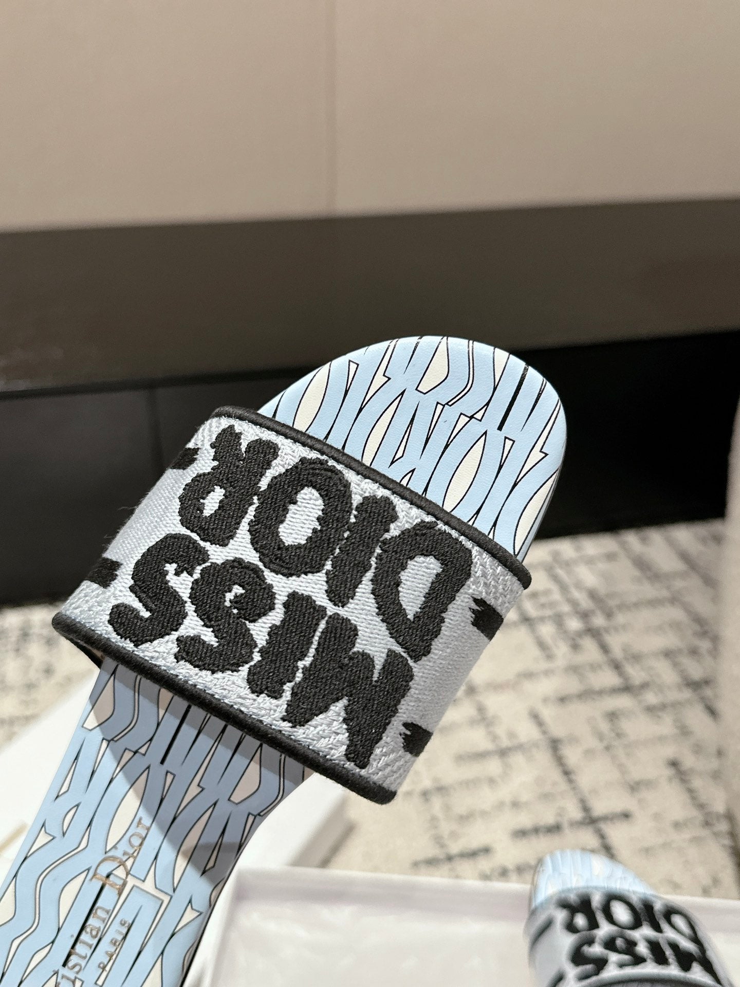 DIOR Dway Slide Blue Black Embroidered Cotton