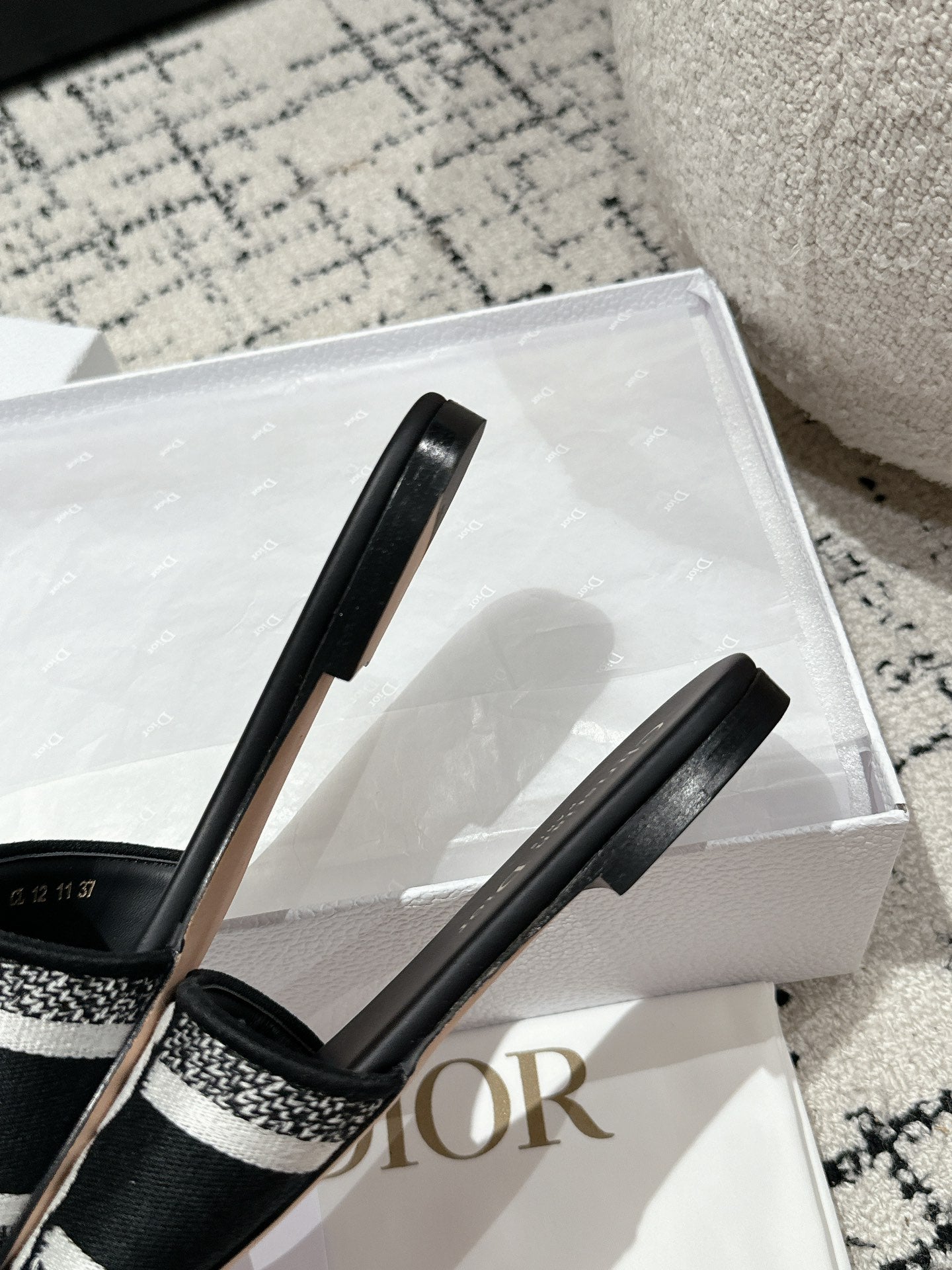 DIOR Dway Slide Black Mix White Embroidered Cotton