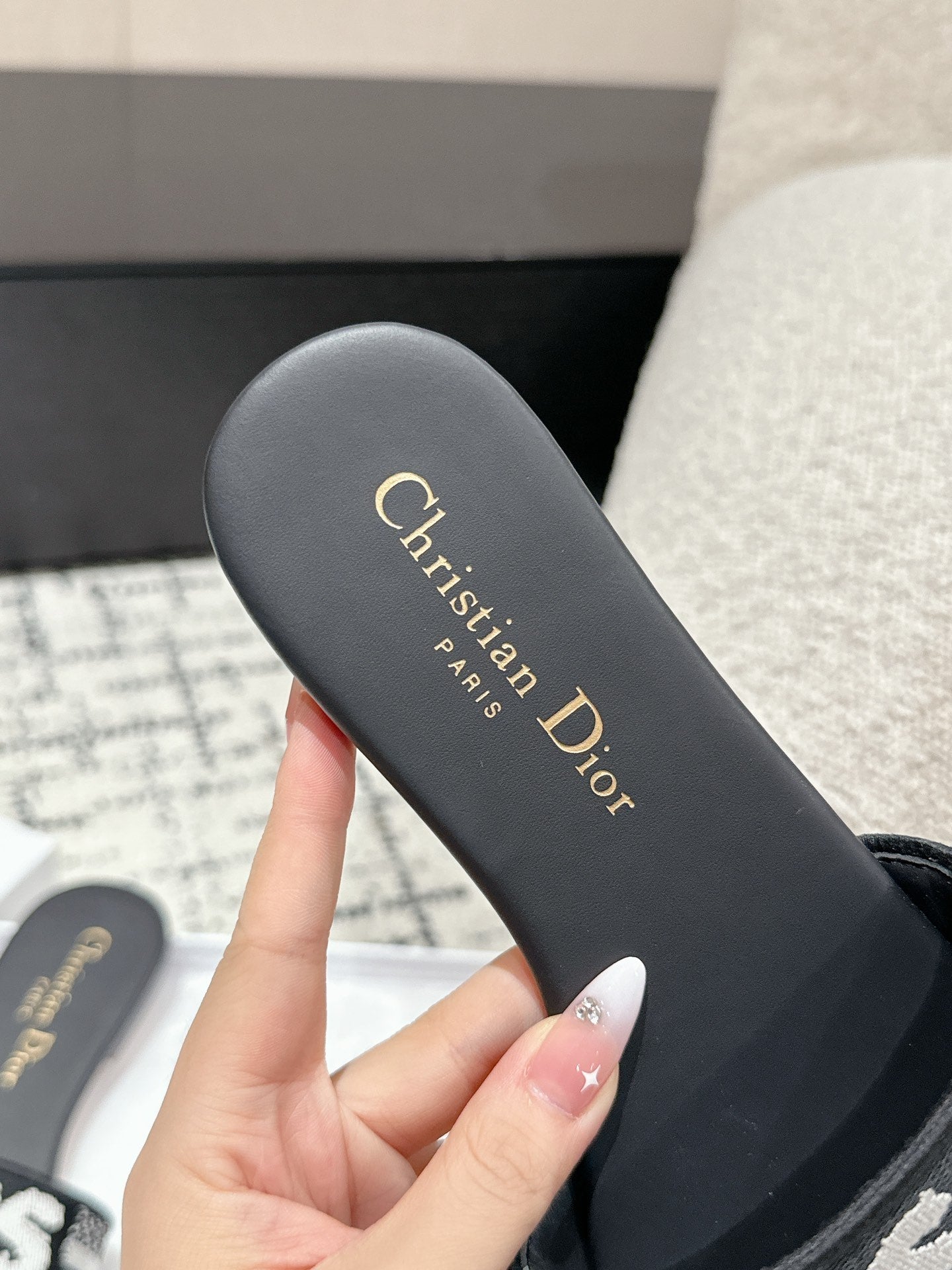 DIOR Dway Slide Black Mix White Embroidered Cotton