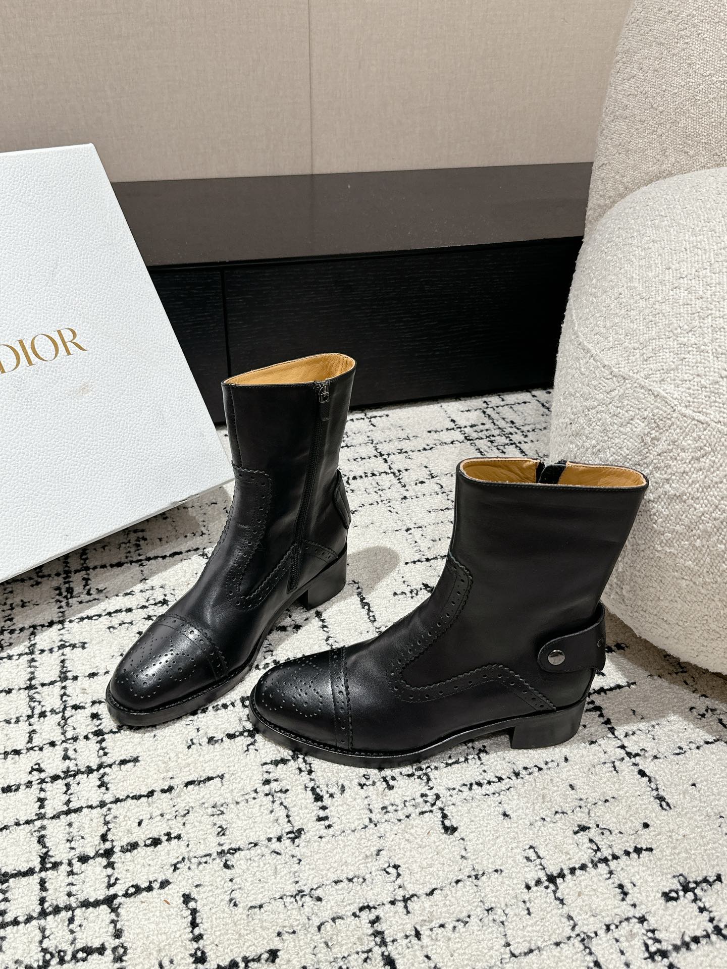 DIOR Ankle Boots Black Classic Pattern Calfskin
