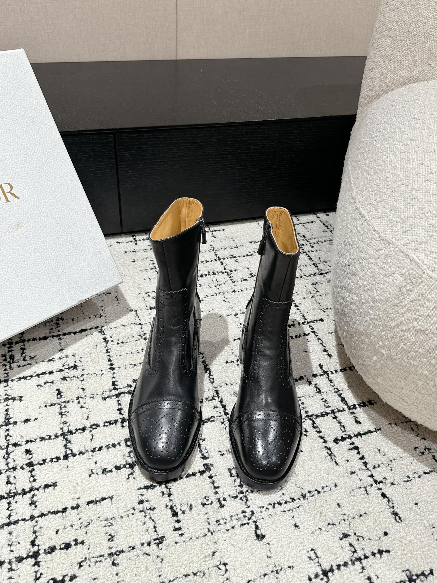DIOR Ankle Boots Black Classic Pattern Calfskin