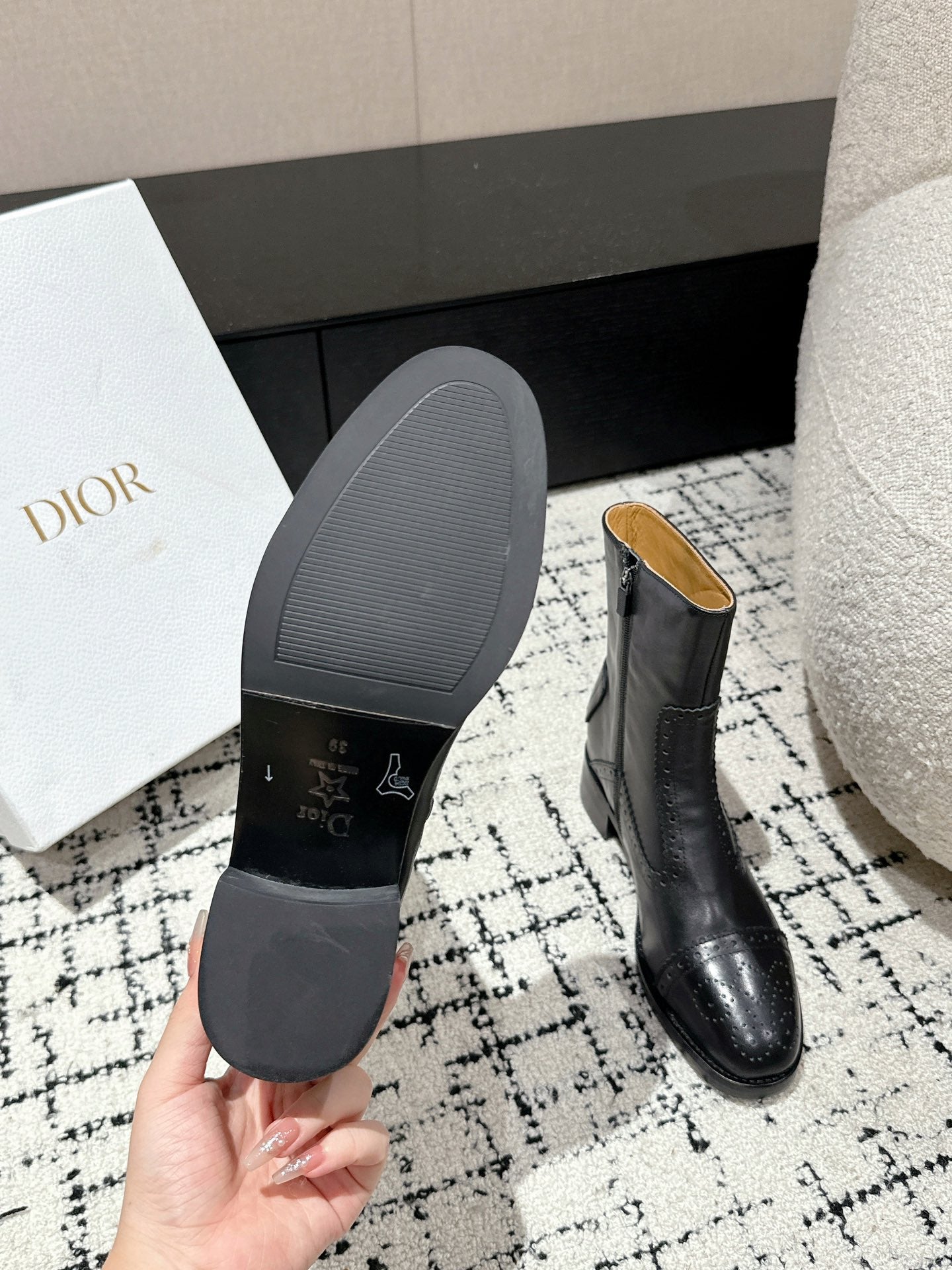 DIOR Ankle Boots Black Classic Pattern Calfskin