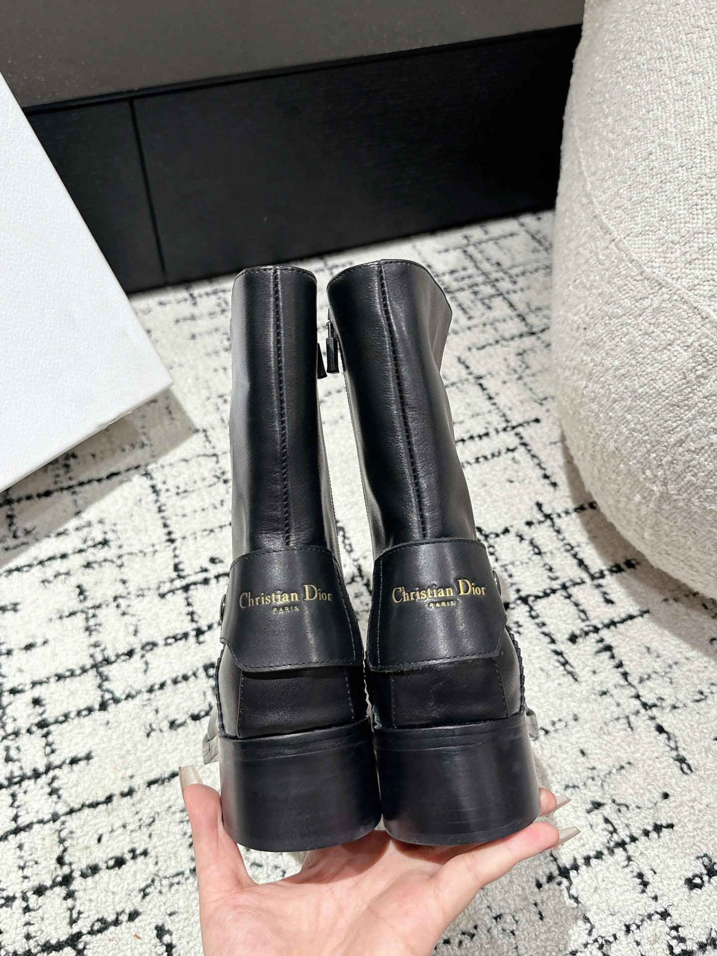 DIOR Ankle Boots Black Classic Pattern Calfskin