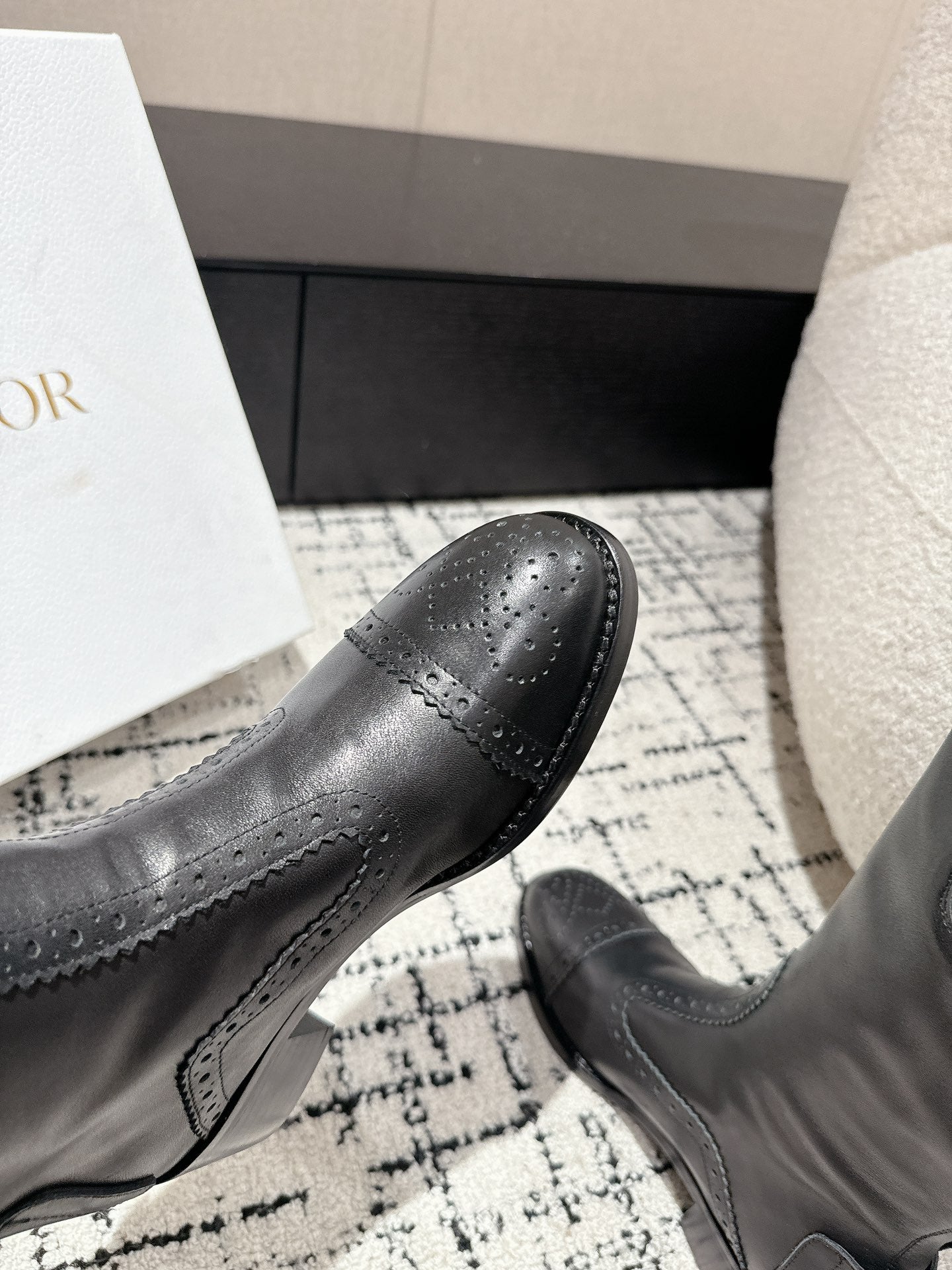 DIOR High Boots Black Classic Pattern Calfskin