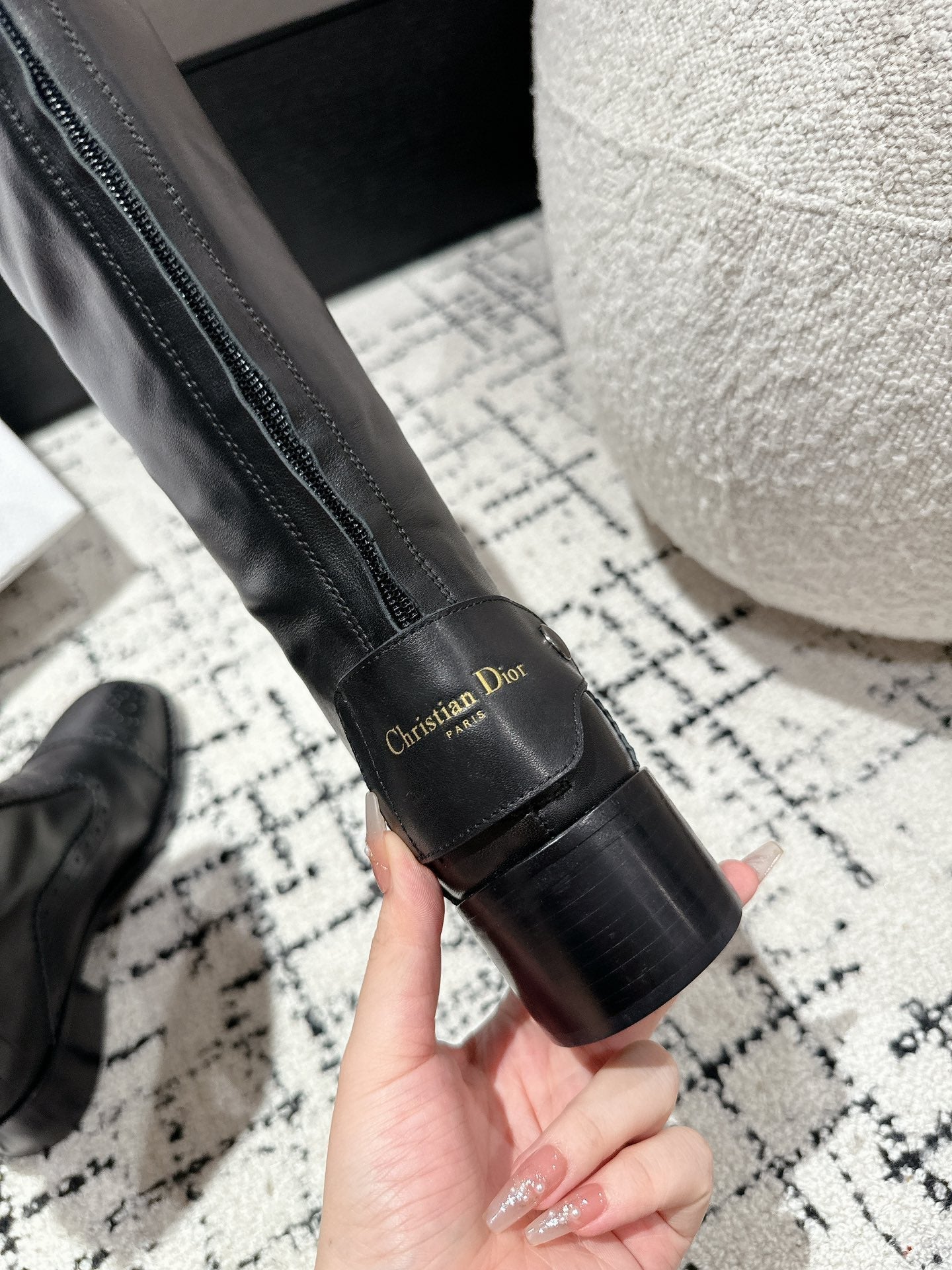 DIOR High Boots Black Classic Pattern Calfskin