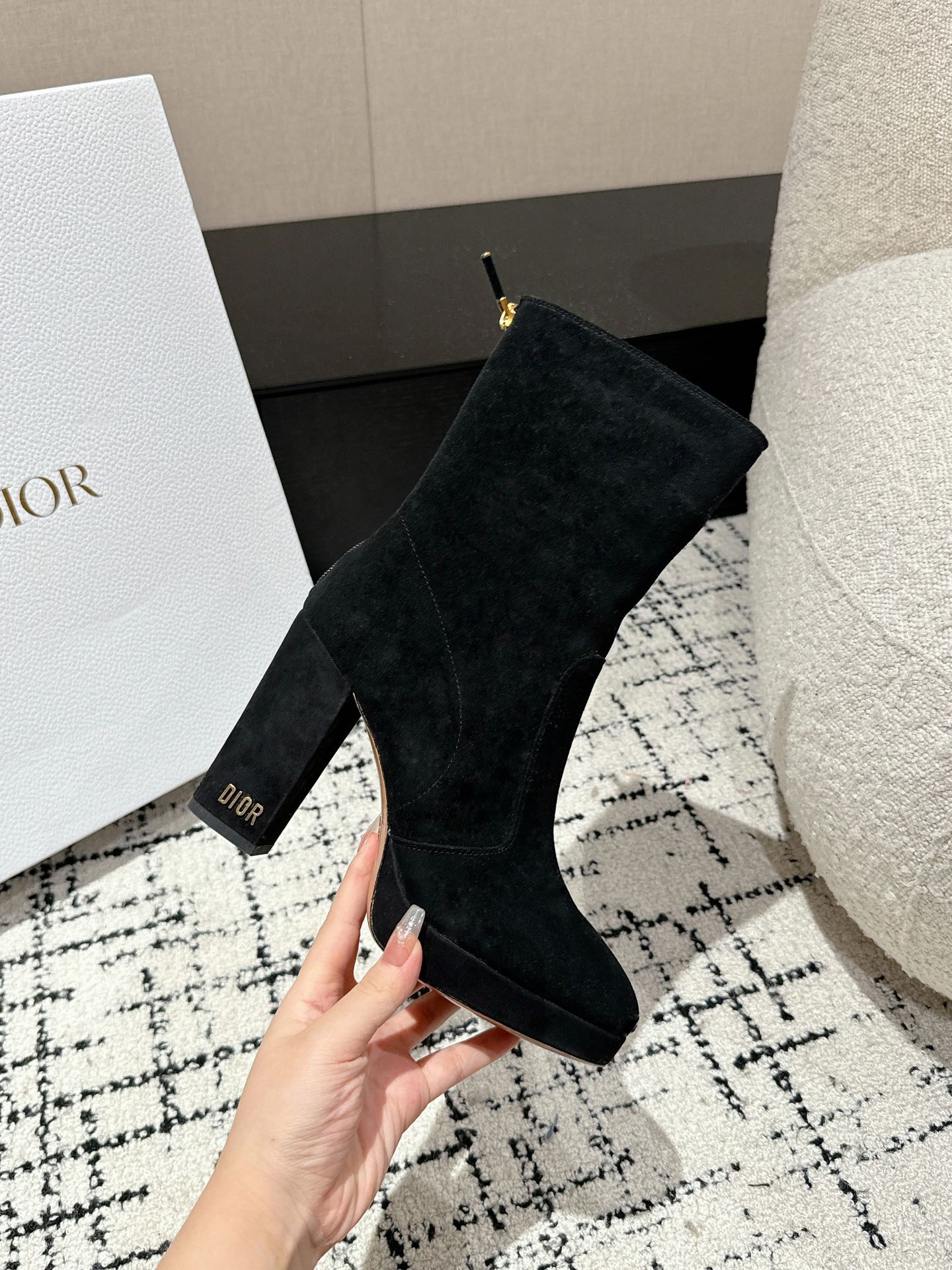 DIOR Ankle Boots 100mm Black Suede