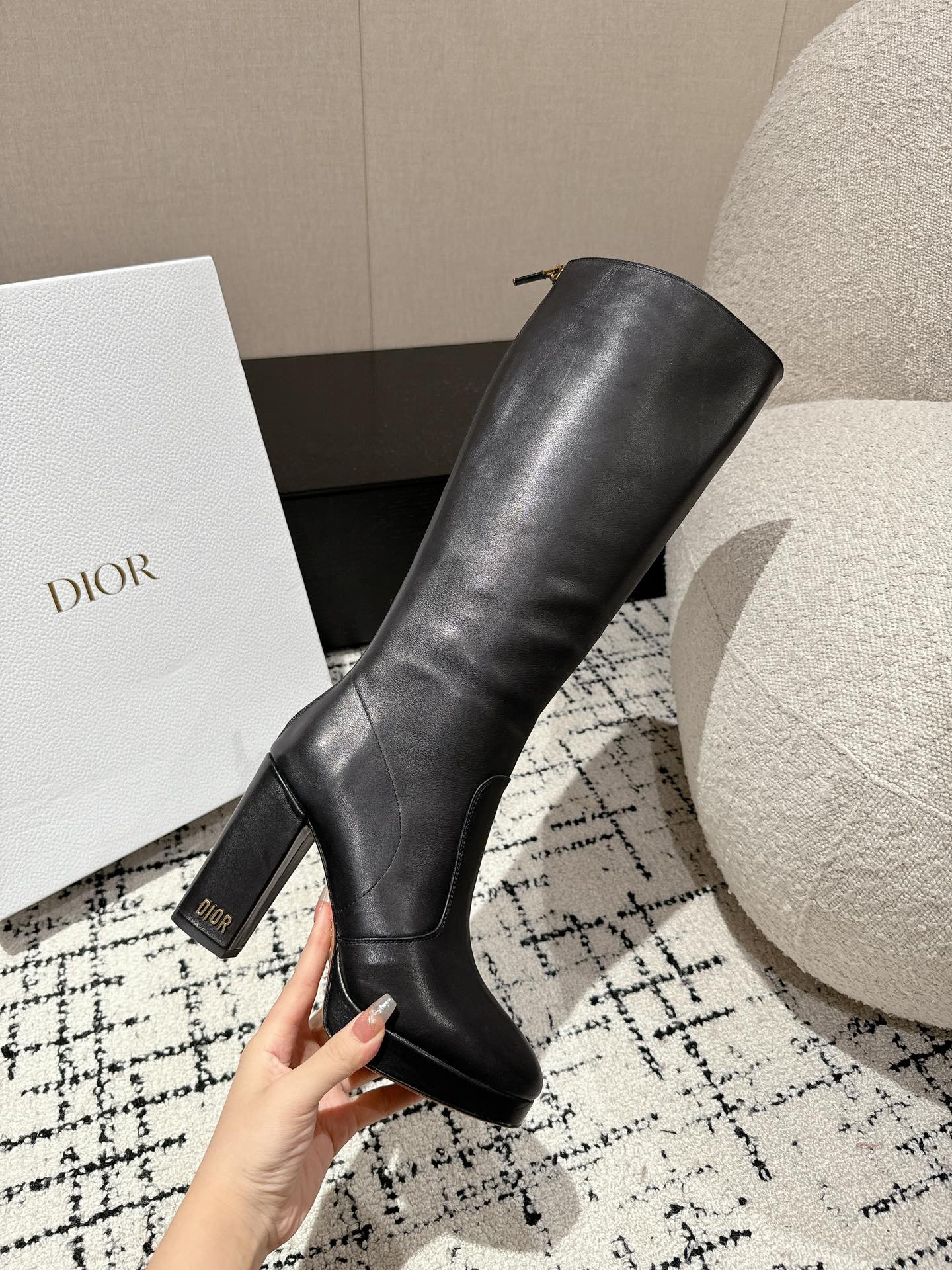 DIOR High Boots 100mm Black Lambskin
