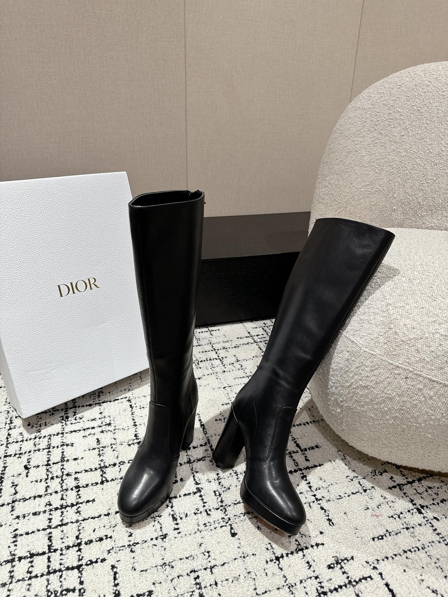 DIOR High Boots 100mm Black Lambskin