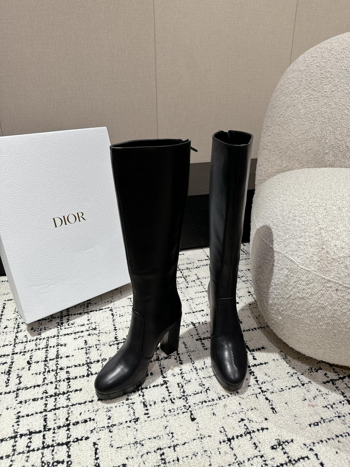 DIOR High Boots 100mm Black Lambskin