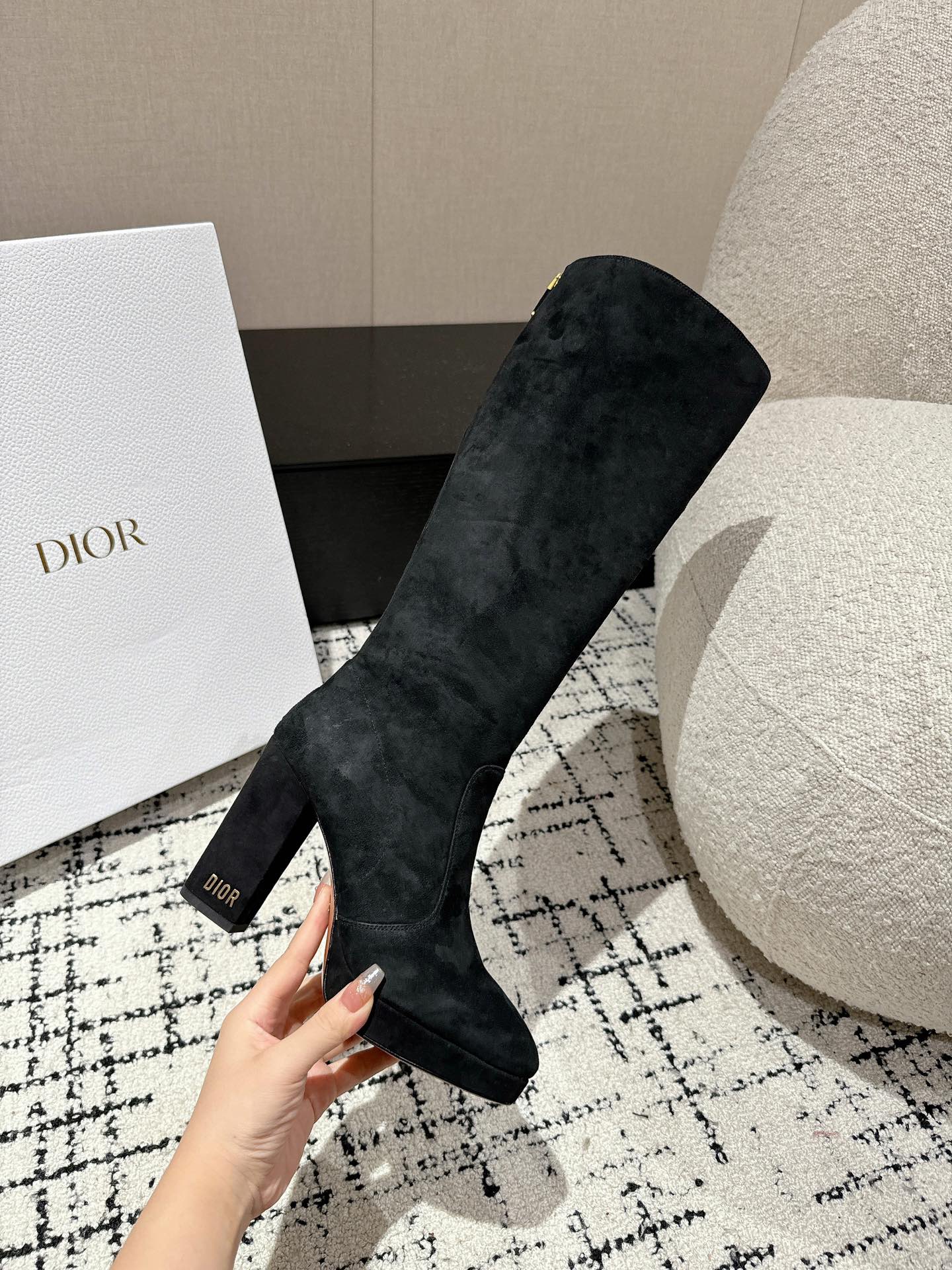 DIOR High Boots 100mm Black Suede