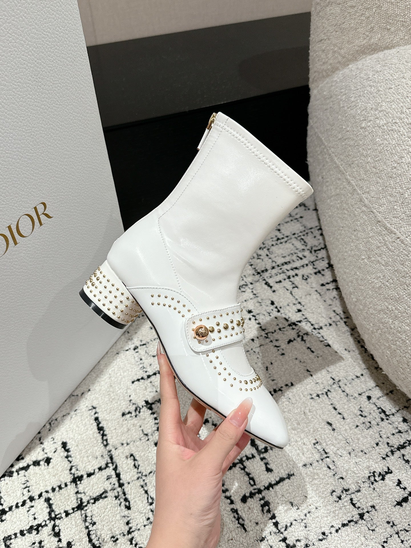 DIOR Belle-D Heeled Ankle Boot White Lambskin