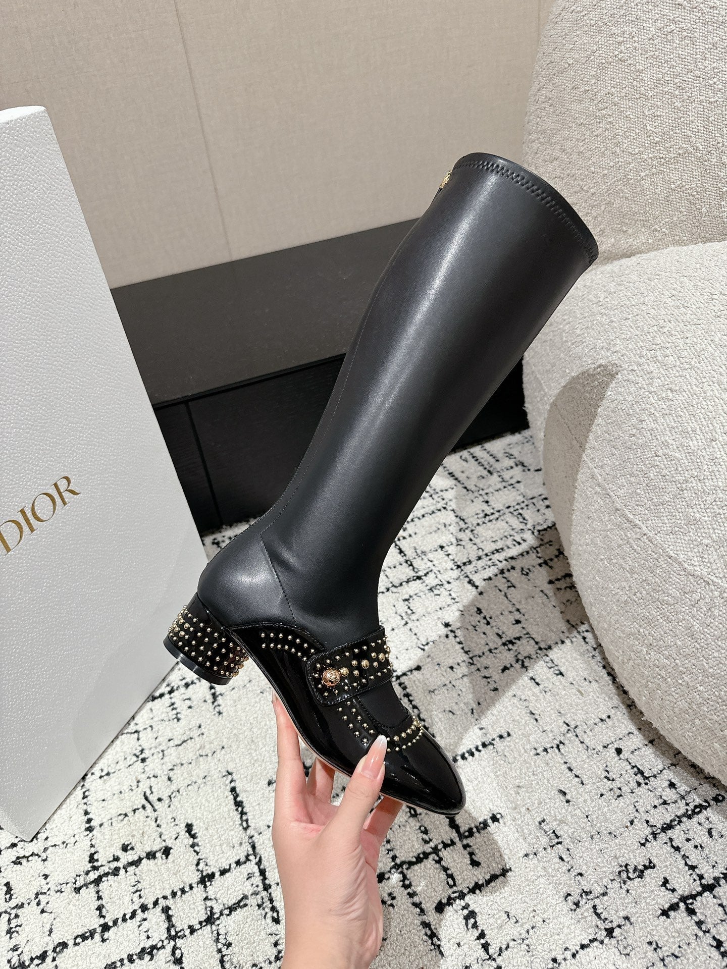 DIOR Belle-D Heeled Boot Black Lambskin
