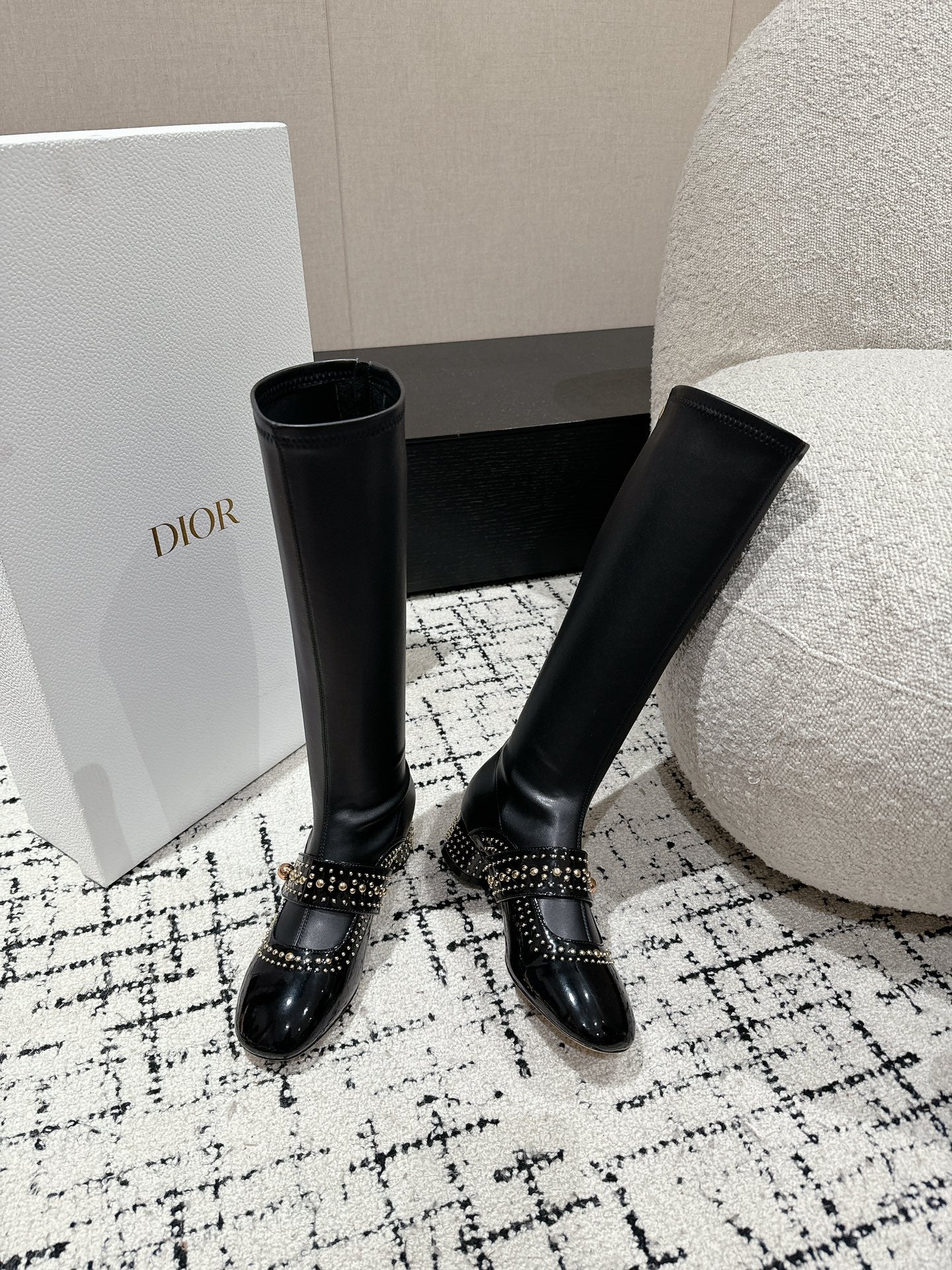 DIOR Belle-D Heeled Boot Black Lambskin