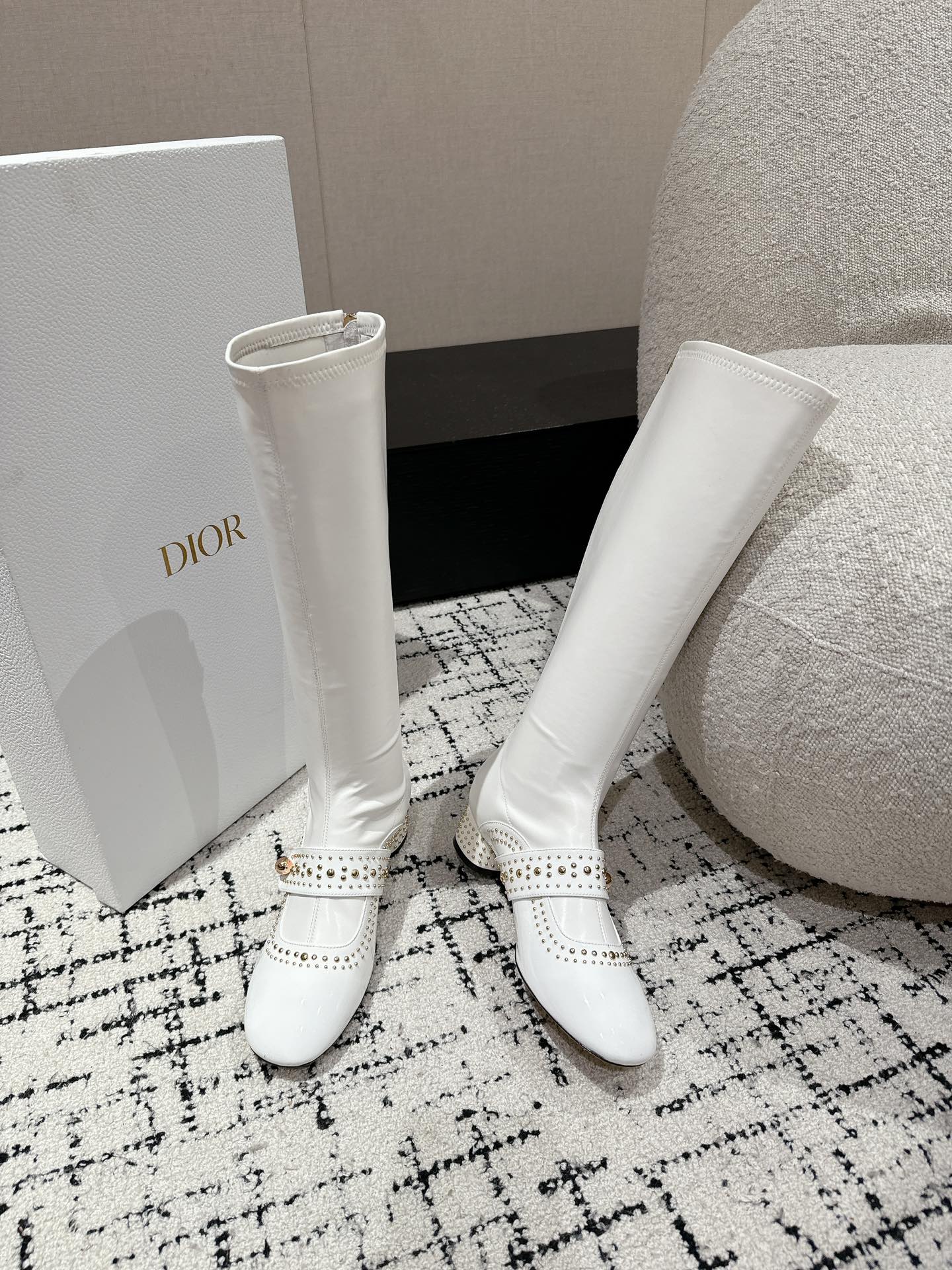 DIOR Belle-D Heeled Boot White Lambskin