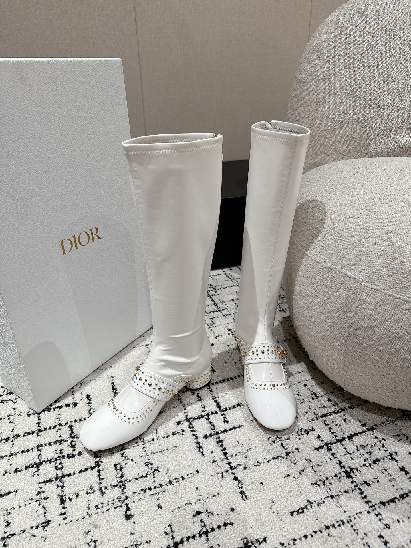 DIOR Belle-D Heeled Boot White Lambskin