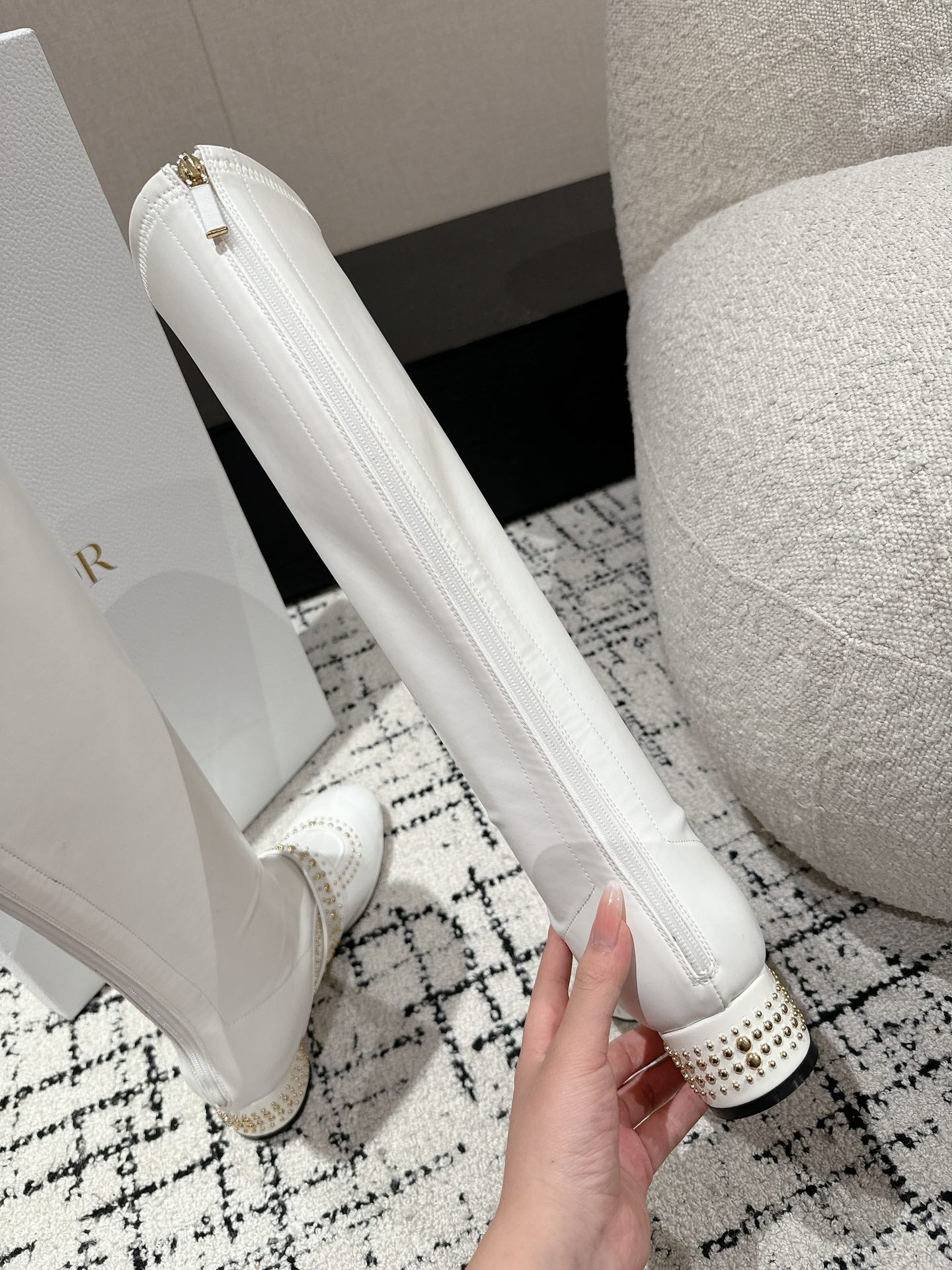 DIOR Belle-D Heeled Boot White Lambskin