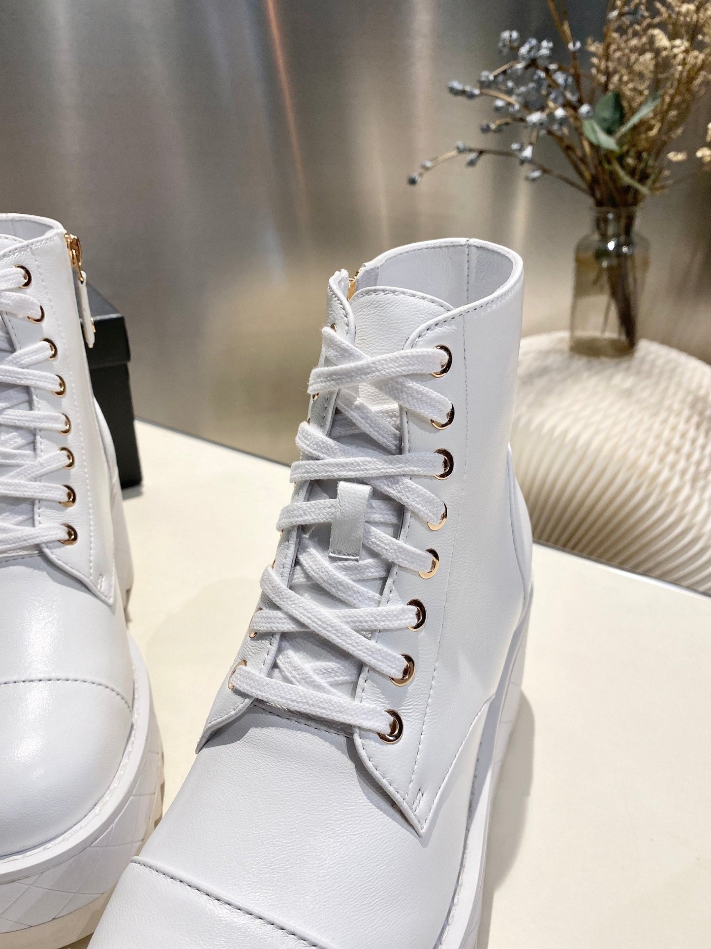 CHANEL Ankle Boots 100m White Lambskin