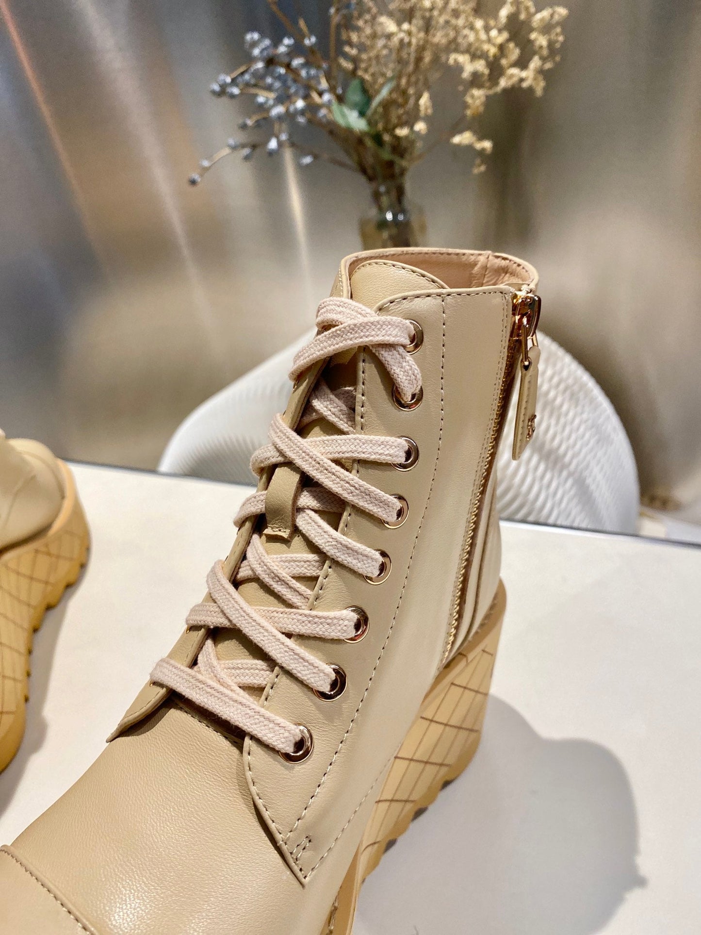 CHANEL Ankle Boots 100m Beige Lambskin