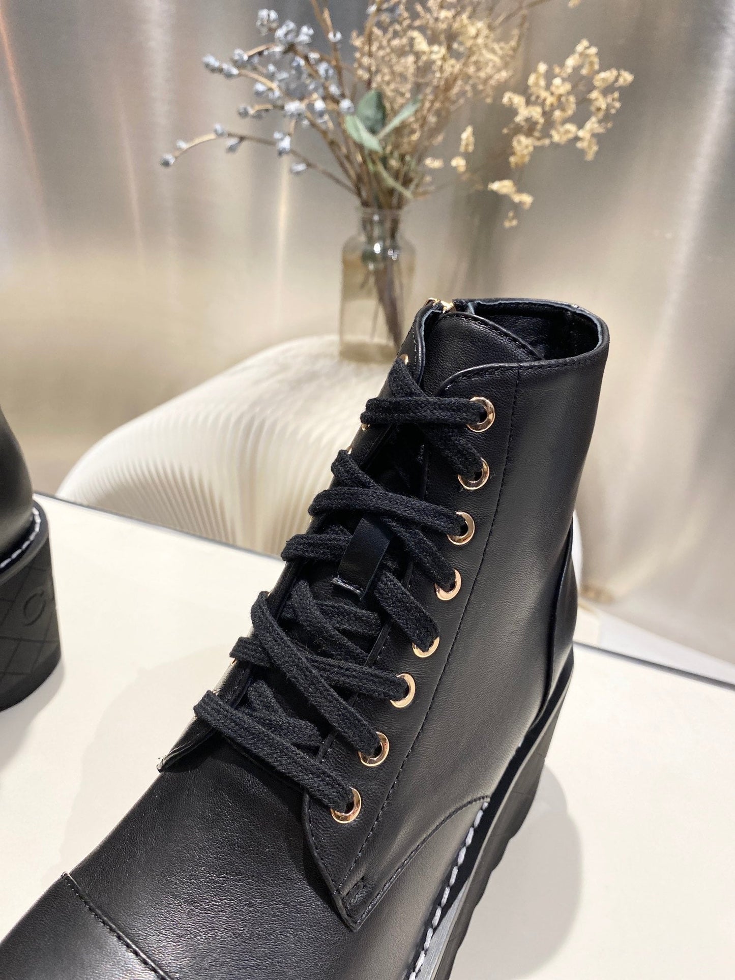 CHANEL Ankle Boots 100m Black Lambskin