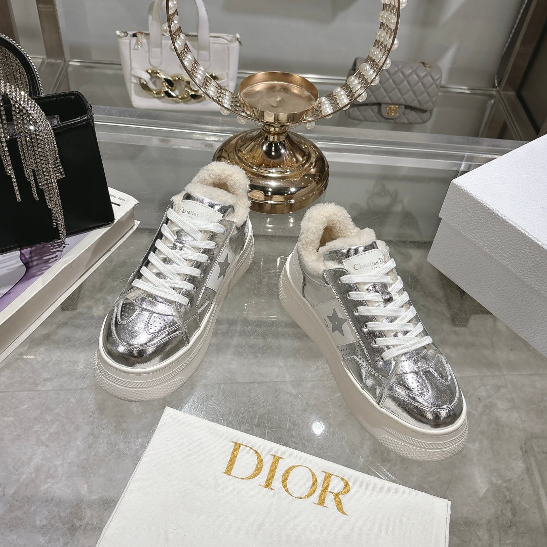 DIOR DIOR Star Platform Sneaker In Glossy Silver Cowhide 996418