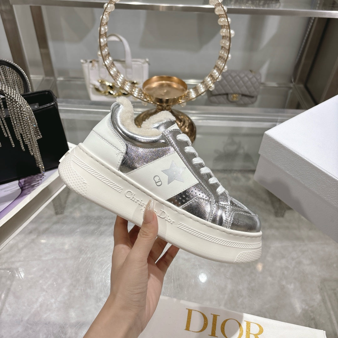 DIOR DIOR Star Platform Sneaker In Glossy Silver Cowhide 996418