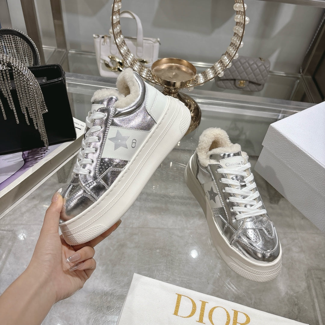 DIOR DIOR Star Platform Sneaker In Glossy Silver Cowhide 996418