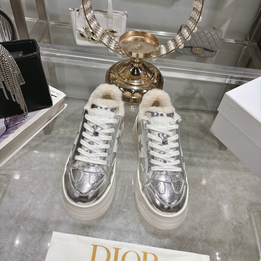 DIOR DIOR Star Platform Sneaker In Glossy Silver Cowhide 996418