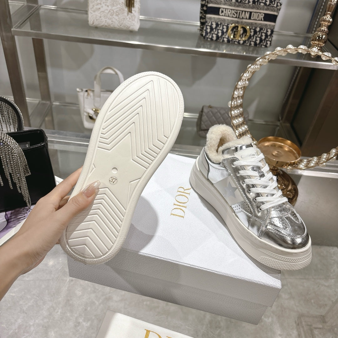 DIOR DIOR Star Platform Sneaker In Glossy Silver Cowhide 996418