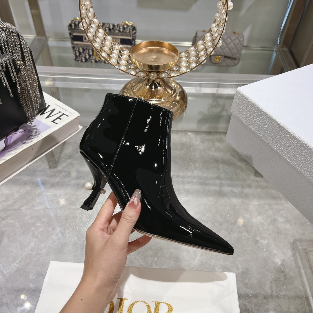 DIOR Tribales Heeled Ankle Boot 65mm In Black Glossy Cowhide 996434