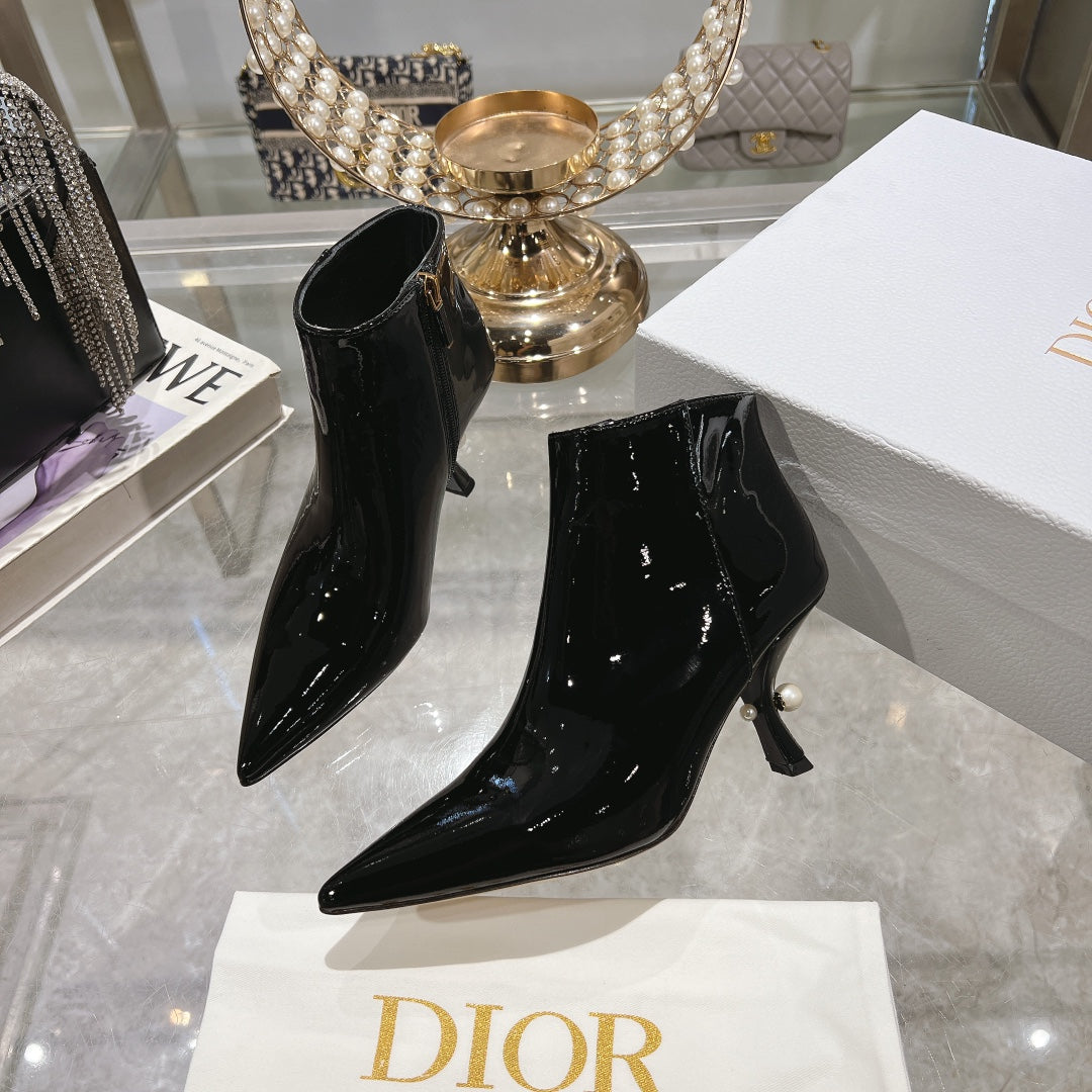 DIOR Tribales Heeled Ankle Boot 65mm In Black Glossy Cowhide 996434