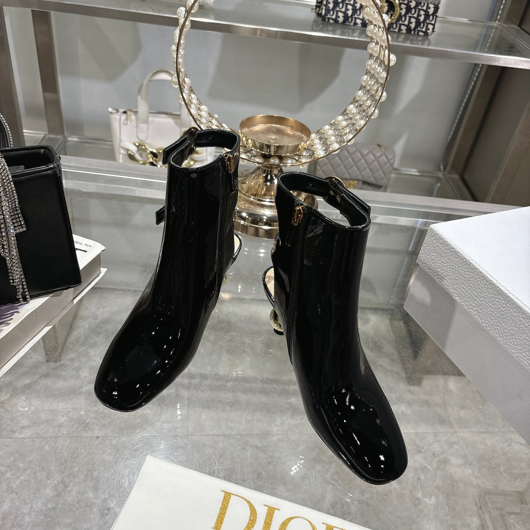 DIOR D-Idole Heeled Ankle Boot In Black Glossy Lambskin 996440