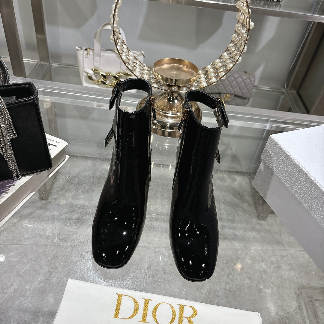 DIOR D-Idole Heeled Ankle Boot In Black Glossy Lambskin 996440