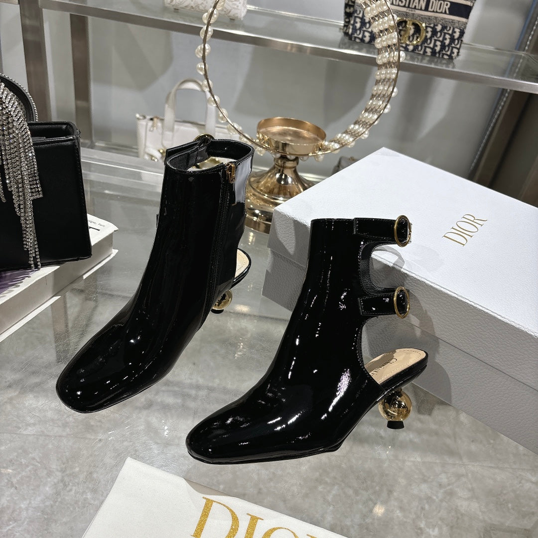 DIOR D-Idole Heeled Ankle Boot In Black Glossy Lambskin 996440