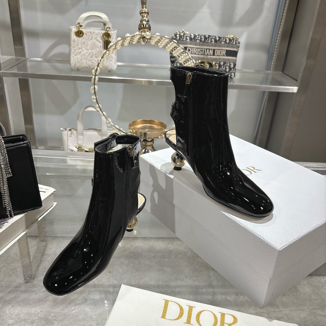 DIOR D-Idole Heeled Ankle Boot In Black Glossy Lambskin 996440
