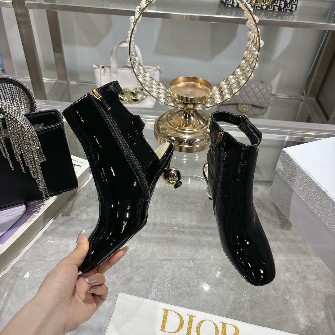 DIOR D-Idole Heeled Ankle Boot In Black Glossy Lambskin 996440