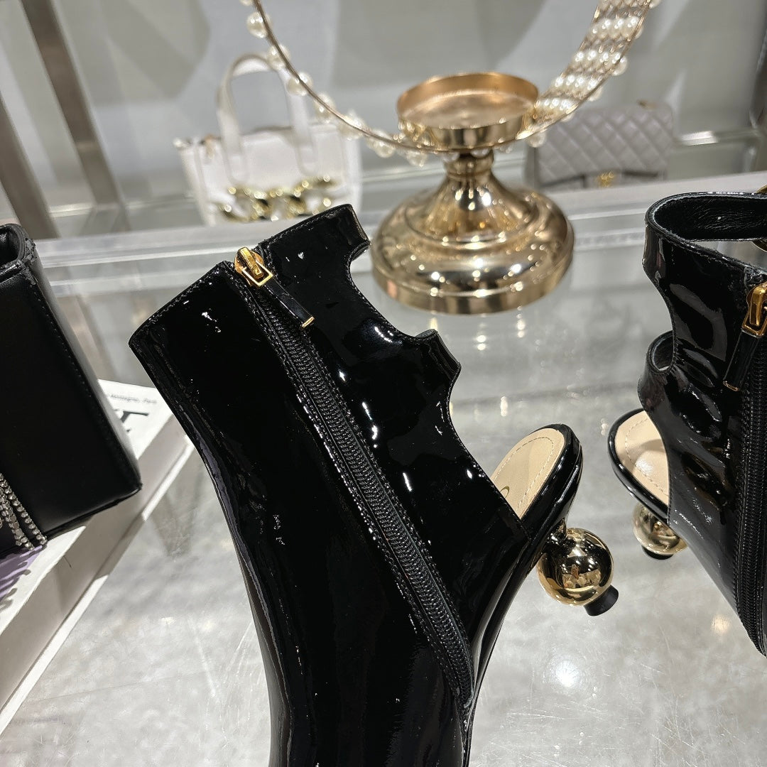 DIOR D-Idole Heeled Ankle Boot In Black Glossy Lambskin 996440
