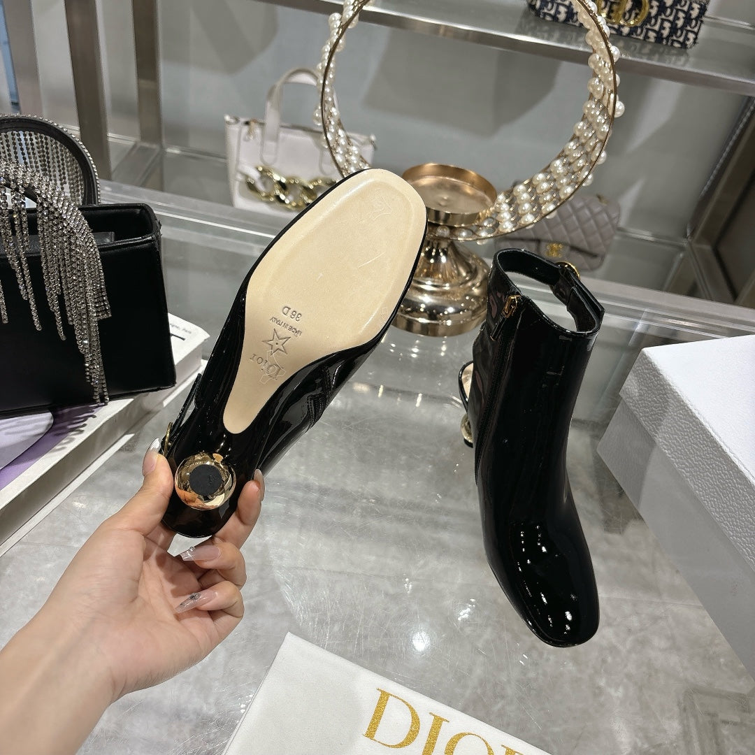 DIOR D-Idole Heeled Ankle Boot In Black Glossy Lambskin 996440