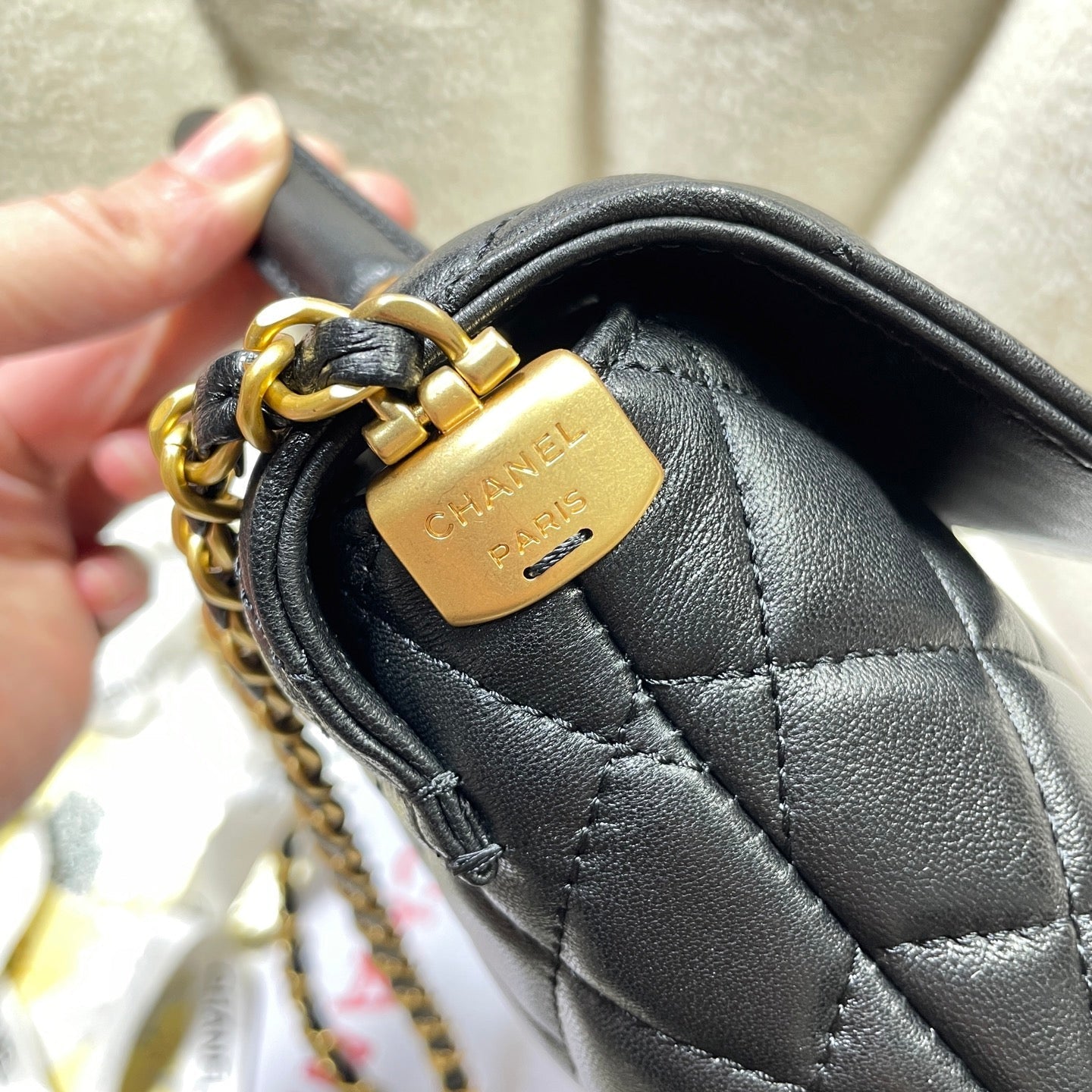 CHANEL 25P Medium Flap Bag 25cm Top Handle Black Calfskin Gold Hardware