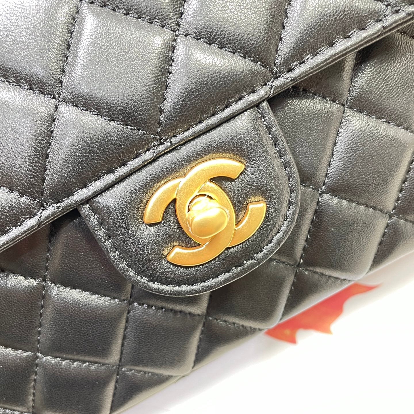 CHANEL 25P Medium Flap Bag 25cm Top Handle Black Calfskin Gold Hardware