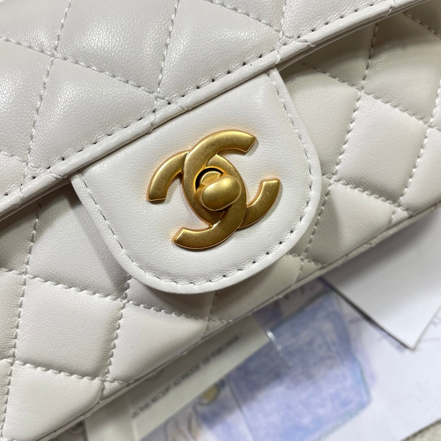 CHANEL 25P Mini Flap Bag 22cm Top Handle Cream Calfskin Gold Hardware