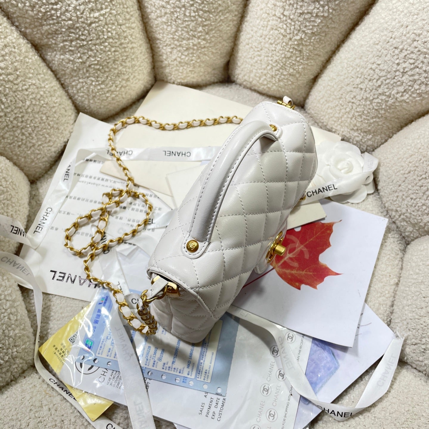 CHANEL 25P Mini Flap Bag 20cm Top Handle Cream Calfskin Gold Hardware