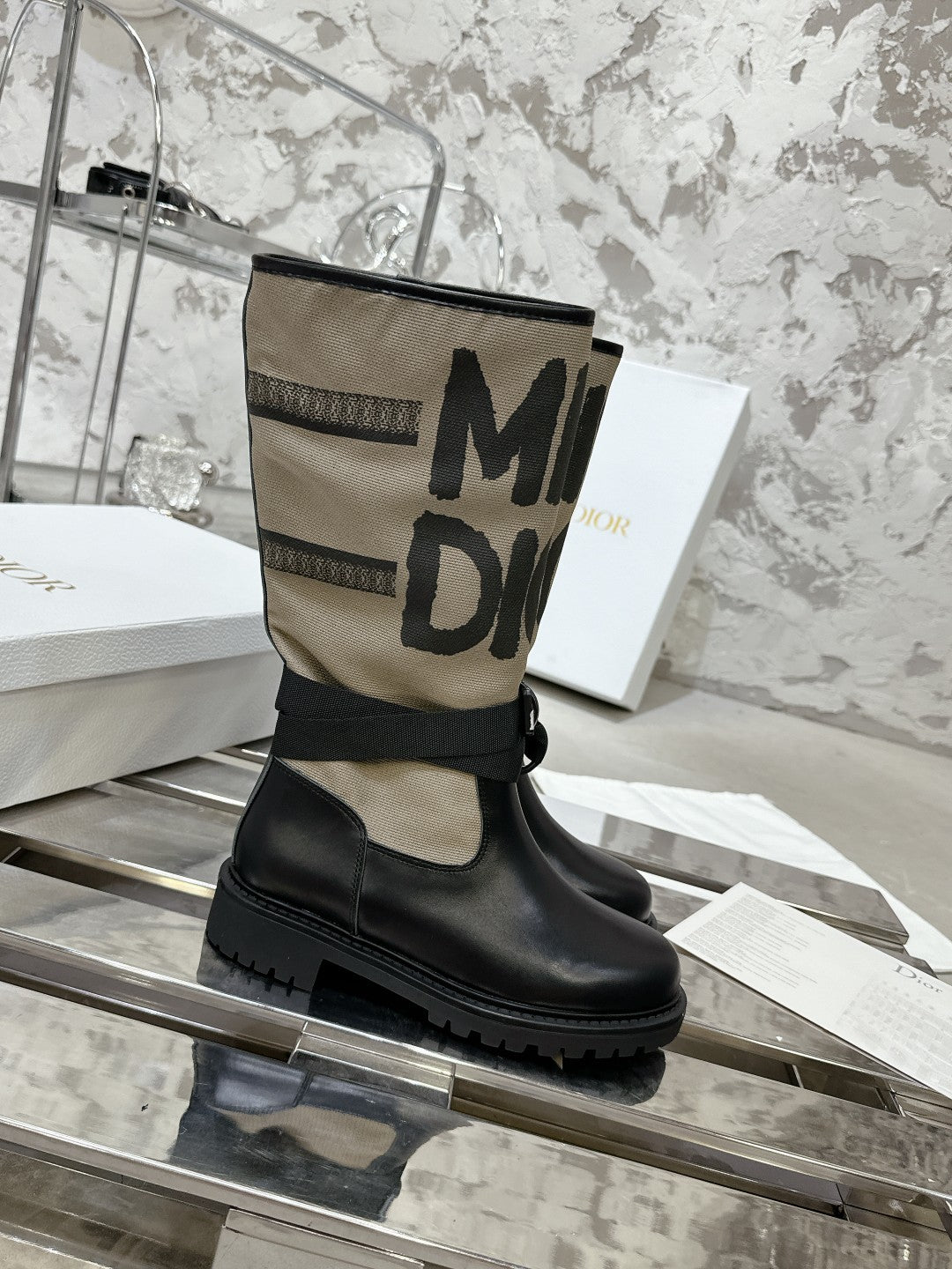 DIOR D-Major Boot In Light Brown Canvas 100574