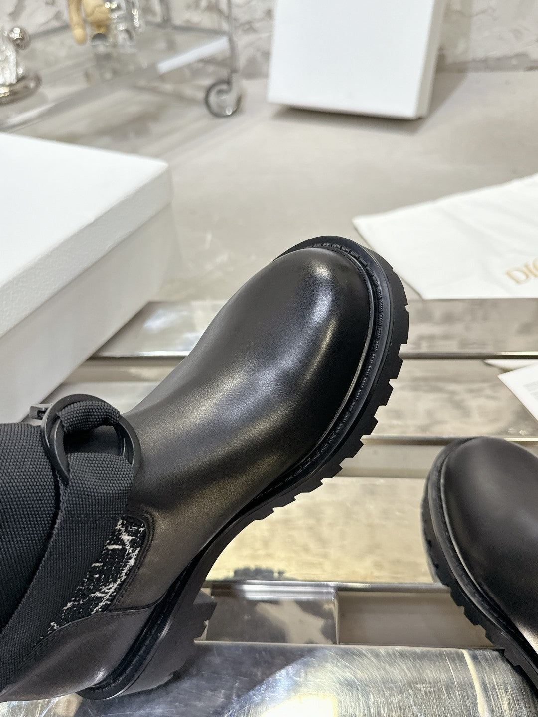 DIOR D-Major Boot In Black Mix White Denim Fabric 100564