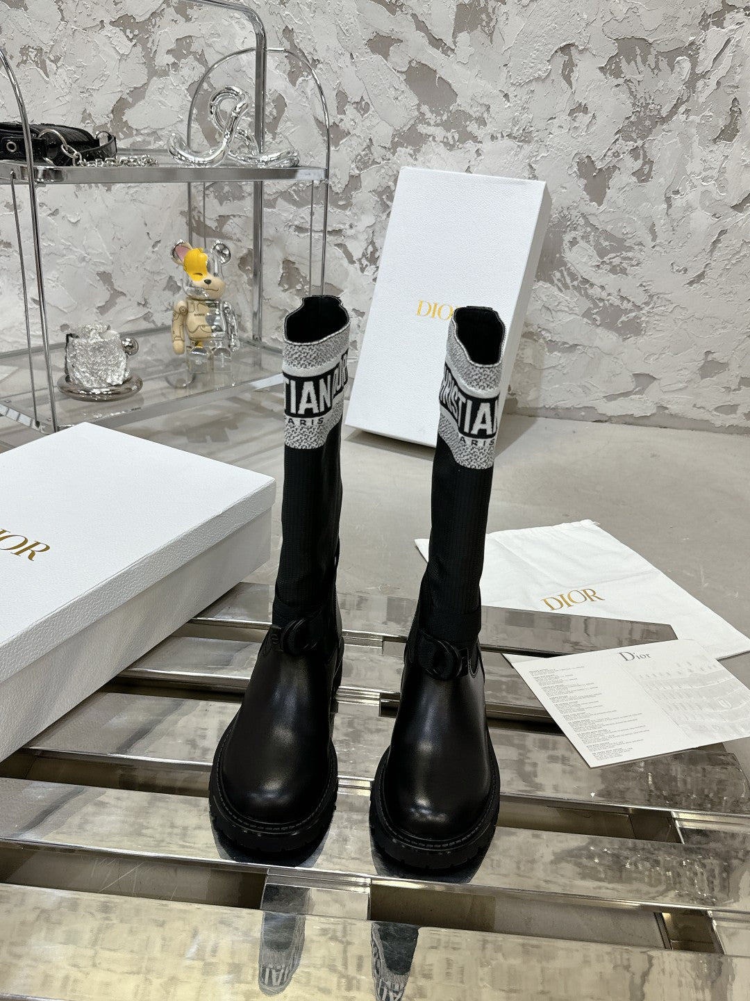 DIOR D-Major Boot In Black Mix White Denim Fabric 100566