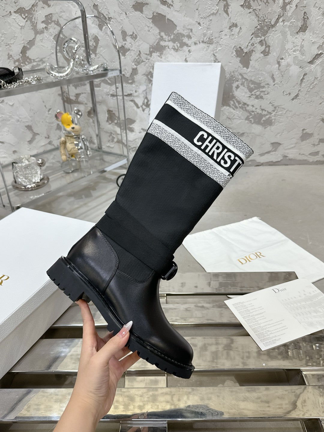 DIOR D-Major Boot In Black Mix White Denim Fabric 100566
