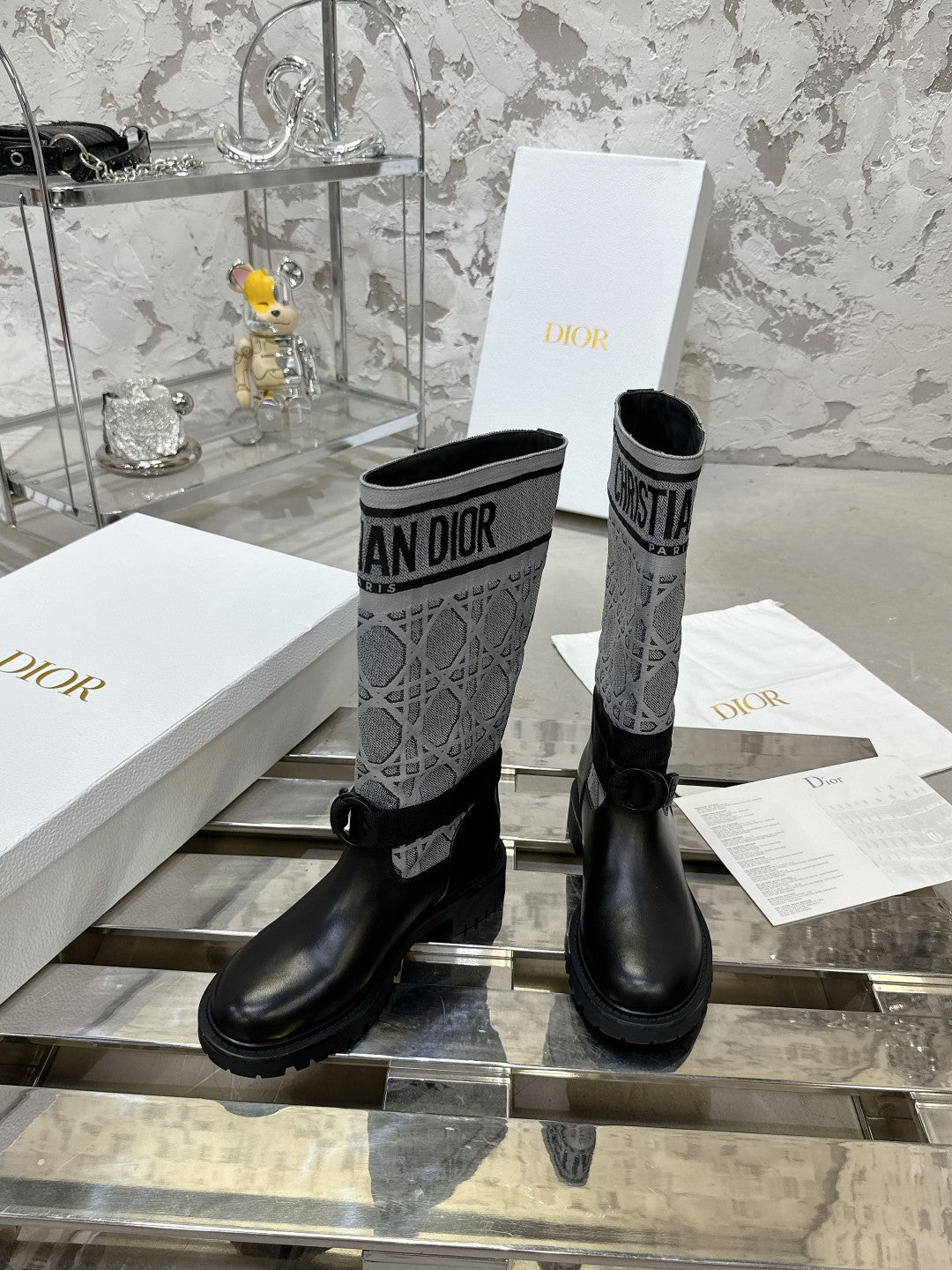 DIOR D-Major Boot In Grey Mix Black Denim Fabric 100570
